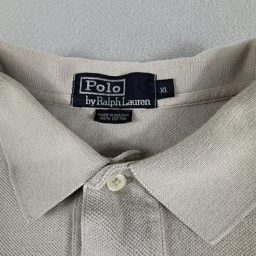 Polo Ralph Lauren Polo Shirt Mens XL Beige Tan Blue Pony Logo SS Classic Fit